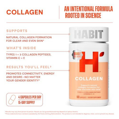 Habit Collagen Supplement 2er-Pack (120 Kapseln) – 2000 mg Kollagenpeptide, Vitamin C & Vitamin E für Hautgesundheit und Antioxidantien, Nicht-GVO, Glutenfrei
