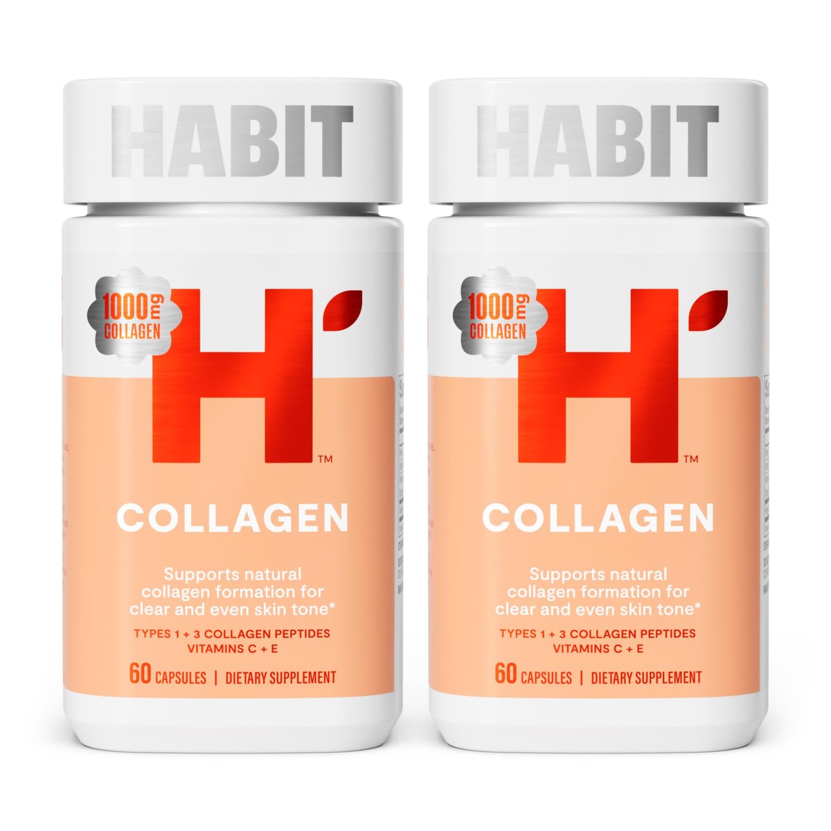 Habit Collagen Supplement 2er-Pack (120 Kapseln) – 2000 mg Kollagenpeptide, Vitamin C & Vitamin E für Hautgesundheit und Antioxidantien, Nicht-GVO, Glutenfrei