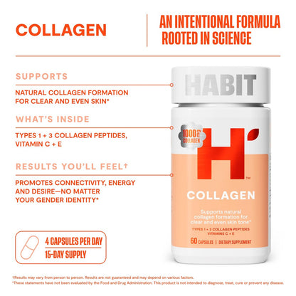 Habit Collagen Supplement 2er-Pack (120 Kapseln) – 2000 mg Kollagenpeptide, Vitamin C & Vitamin E für Hautgesundheit und Antioxidantien, Nicht-GVO, Glutenfrei