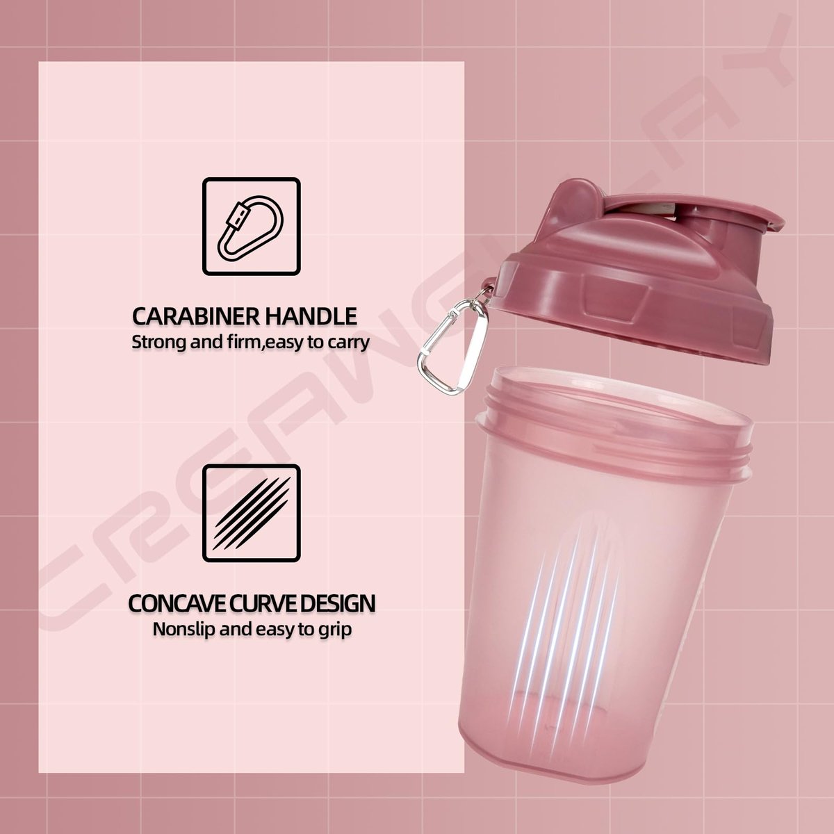 CREAWELLAY 2er-Pack Shakerflaschen für Proteinmischungen, 17 oz Kleine Proteinshakerflasche mit Griff, Gym Shakerbecher mit Mischkugel für Pre-Workout, BPA-frei & spülmaschinenfest (Schwarz, Pink)