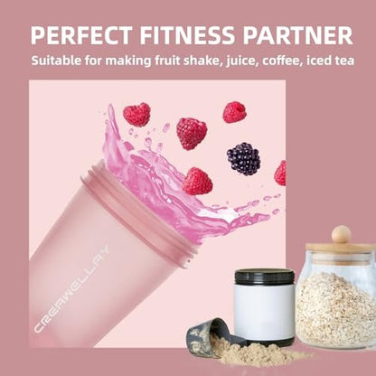 CREAWELLAY 2er-Pack Shakerflaschen für Proteinmischungen, 17 oz Kleine Proteinshakerflasche mit Griff, Gym Shakerbecher mit Mischkugel für Pre-Workout, BPA-frei & spülmaschinenfest (Schwarz, Pink)