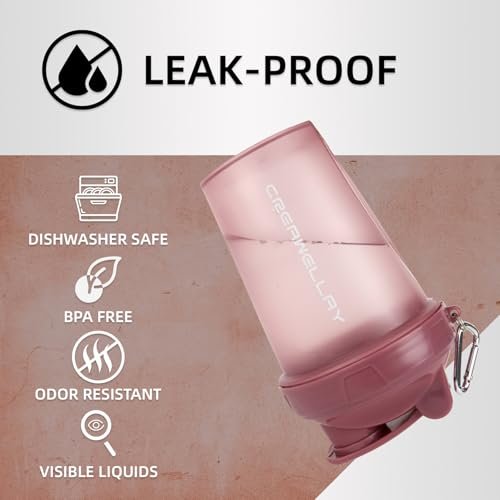 CREAWELLAY 2er-Pack Shakerflaschen für Proteinmischungen, 17 oz Kleine Proteinshakerflasche mit Griff, Gym Shakerbecher mit Mischkugel für Pre-Workout, BPA-frei & spülmaschinenfest (Schwarz, Pink)