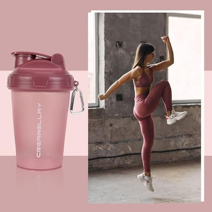 CREAWELLAY 2er-Pack Shakerflaschen für Proteinmischungen, 17 oz Kleine Proteinshakerflasche mit Griff, Gym Shakerbecher mit Mischkugel für Pre-Workout, BPA-frei & spülmaschinenfest (Schwarz, Pink)