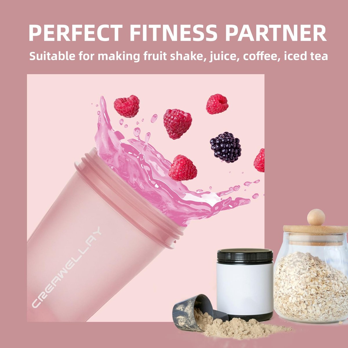 CREAWELLAY 2er-Pack Shakerflaschen für Proteinmischungen, 17 oz Kleine Proteinshakerflasche mit Griff, Gym Shakerbecher mit Mischkugel für Pre-Workout, BPA-frei & spülmaschinenfest (Schwarz, Pink)
