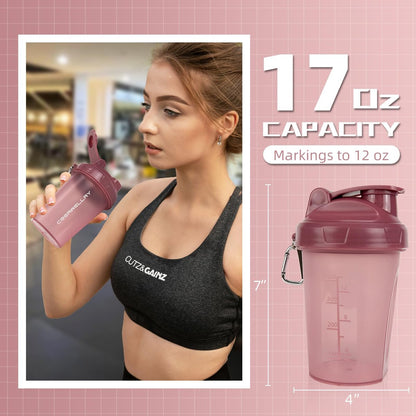 CREAWELLAY 2er-Pack Shakerflaschen für Proteinmischungen, 17 oz Kleine Proteinshakerflasche mit Griff, Gym Shakerbecher mit Mischkugel für Pre-Workout, BPA-frei & spülmaschinenfest (Schwarz, Pink)