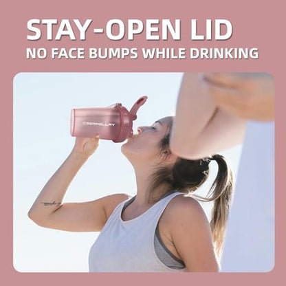 CREAWELLAY 2er-Pack Shakerflaschen für Proteinmischungen, 17 oz Kleine Proteinshakerflasche mit Griff, Gym Shakerbecher mit Mischkugel für Pre-Workout, BPA-frei & spülmaschinenfest (Schwarz, Pink)
