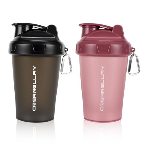 CREAWELLAY 2er-Pack Shakerflaschen für Proteinmischungen, 17 oz Kleine Proteinshakerflasche mit Griff, Gym Shakerbecher mit Mischkugel für Pre-Workout, BPA-frei & spülmaschinenfest (Schwarz, Pink)