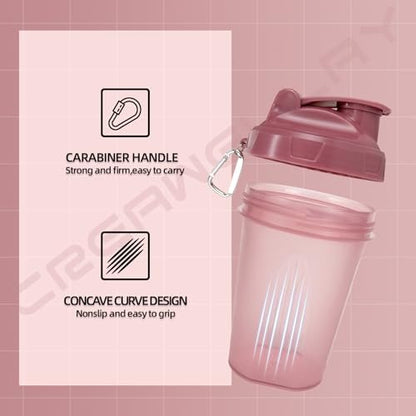 CREAWELLAY 2er-Pack Shakerflaschen für Proteinmischungen, 17 oz Kleine Proteinshakerflasche mit Griff, Gym Shakerbecher mit Mischkugel für Pre-Workout, BPA-frei & spülmaschinenfest (Schwarz, Pink)