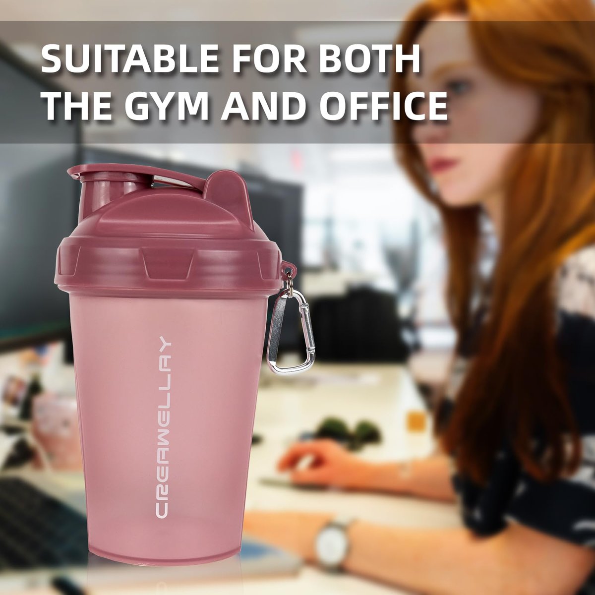 CREAWELLAY 2er-Pack Shakerflaschen für Proteinmischungen, 17 oz Kleine Proteinshakerflasche mit Griff, Gym Shakerbecher mit Mischkugel für Pre-Workout, BPA-frei & spülmaschinenfest (Schwarz, Pink)