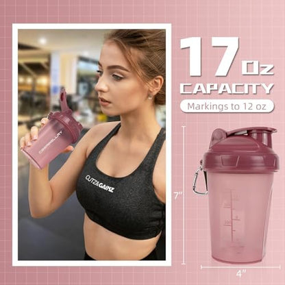 CREAWELLAY 2er-Pack Shakerflaschen für Proteinmischungen, 17 oz Kleine Proteinshakerflasche mit Griff, Gym Shakerbecher mit Mischkugel für Pre-Workout, BPA-frei & spülmaschinenfest (Schwarz, Pink)