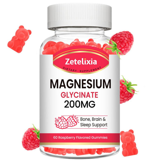Zetelixia Magnesium Glycinat Gummis – Hochabsorbierendes Magnesium für Entspannung, Himbeergeschmack, 60 Stück