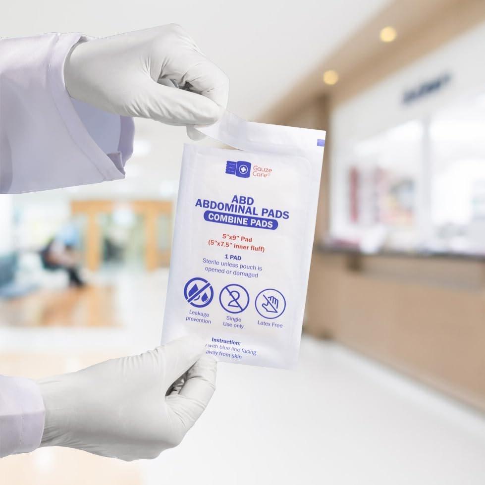 GauzeCare Sterile Bauchkompressen 5x9 Zoll 20er-Pack | Extra saugfähig & dick, einzeln verpackte Kombipressen mit nicht haftender Außenschicht für stark blutende Wunden | Perfekt für Erste-Hilfe-Sets (IFAKs)