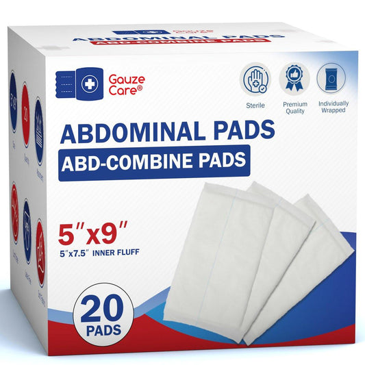 GauzeCare Sterile Bauchkompressen 5x9 Zoll 20er-Pack | Extra saugfähig & dick, einzeln verpackte Kombipressen mit nicht haftender Außenschicht für stark blutende Wunden | Perfekt für Erste-Hilfe-Sets (IFAKs)