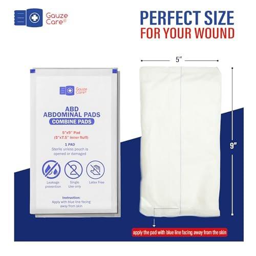 GauzeCare Sterile Bauchkompressen 5x9 Zoll 20er-Pack | Extra saugfähig & dick, einzeln verpackte Kombipressen mit nicht haftender Außenschicht für stark blutende Wunden | Perfekt für Erste-Hilfe-Sets (IFAKs)