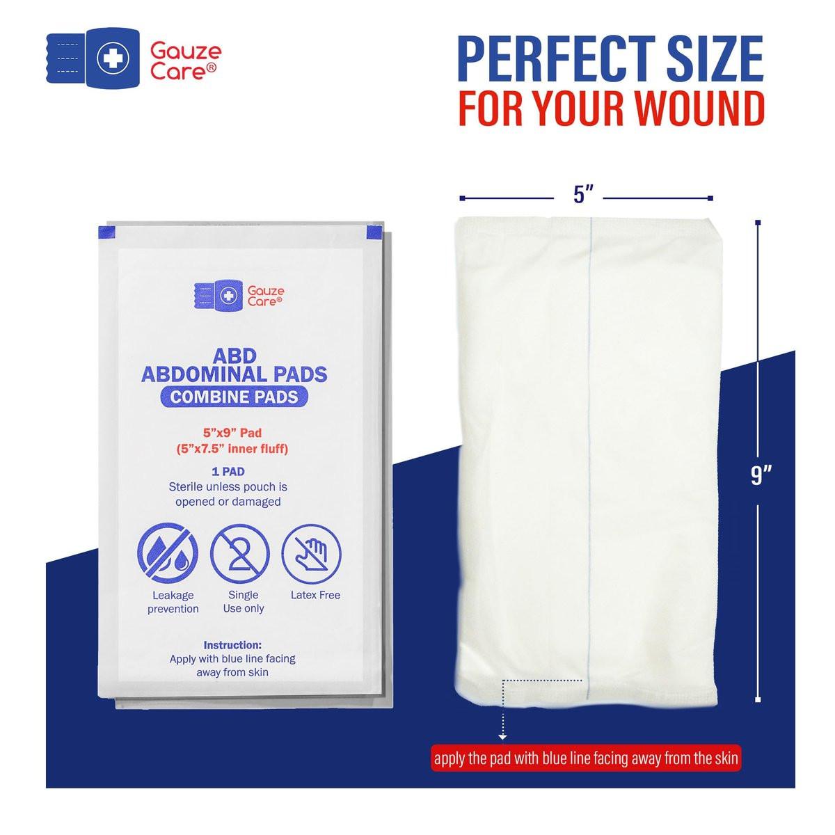 GauzeCare Sterile Bauchkompressen 5x9 Zoll 20er-Pack | Extra saugfähig & dick, einzeln verpackte Kombipressen mit nicht haftender Außenschicht für stark blutende Wunden | Perfekt für Erste-Hilfe-Sets (IFAKs)