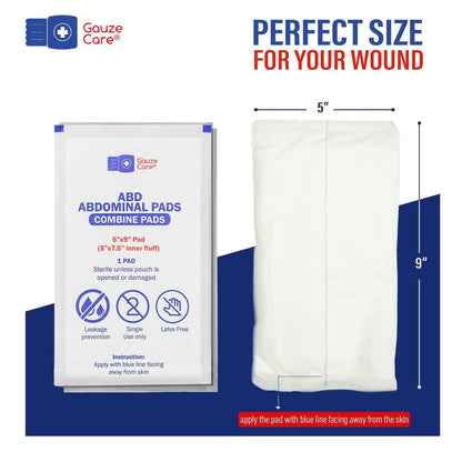 GauzeCare Sterile Bauchkompressen 5x9 Zoll 20er-Pack | Extra saugfähig & dick, einzeln verpackte Kombipressen mit nicht haftender Außenschicht für stark blutende Wunden | Perfekt für Erste-Hilfe-Sets (IFAKs)