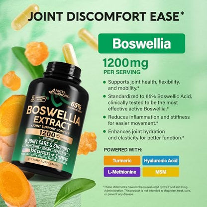 Boswellia 1200 mg - Boswellia-Extrakt mit Kurkuma, Hyaluronsäure, MSM und SAMe - Gelenkgesundheit & Beweglichkeit - 65 % Boswelliasäure - Laborgeprüft - 120 Kapseln