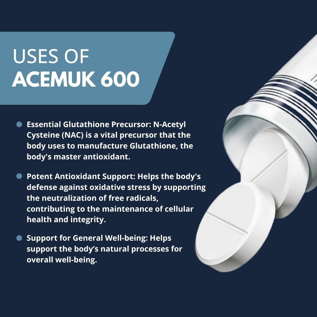 Acemuk N-Acetylcystein - NAC 600 mg - NAC Nahrungsergänzung - Antioxidans & Glutathion-Unterstützung - 20 leicht absorbierbare Tabletten (1 Packung)