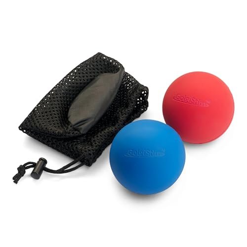 GolgiStim Lacrosse Massage Bälle für Triggerpunkt-Therapie, Muskelknoten, Yoga, myofasziale Entspannung – 2er-Set mit Netzbeutel (Rot und Blau)