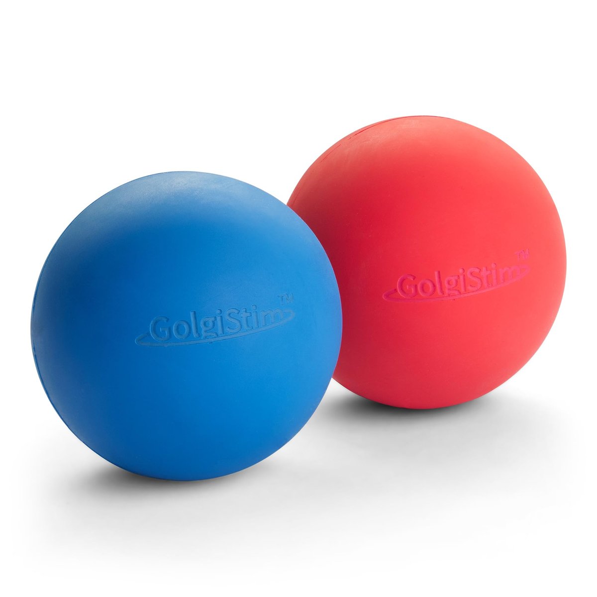 GolgiStim Lacrosse Massage Bälle für Triggerpunkt-Therapie, Muskelknoten, Yoga, myofasziale Entspannung – 2er-Set mit Netzbeutel (Rot und Blau)