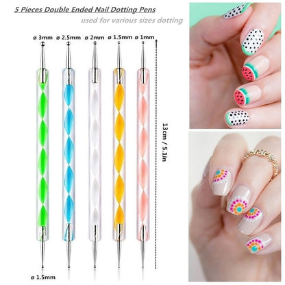 FULINJOY Nagel-Dotting-Werkzeug-Set 10-teilig – 5 Doppelspitzen-Dotter und 5 Nail-Art-Liner-Pinsel für kreative Nageldesigns