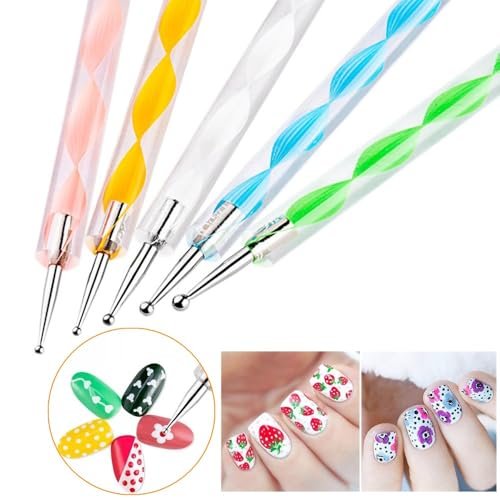 FULINJOY Nagel-Dotting-Werkzeug-Set 10-teilig – 5 Doppelspitzen-Dotter und 5 Nail-Art-Liner-Pinsel für kreative Nageldesigns