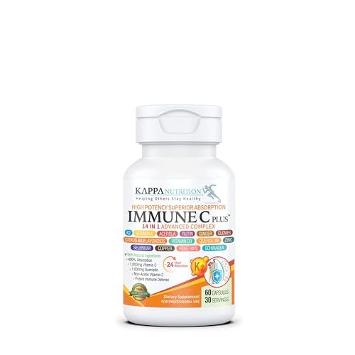 KAPPA NUTRITION Immun C Plus – 14-in-1 Komplex mit Quercetin 1000mg, Vitamin C 1000mg, Zink 50mg, Vitamin D3 5000IE, Selen, Kupfer, Acerola, Ingwer, Rutin, Bitterorange, Hagebutte, Echinacea (60 Kapseln)