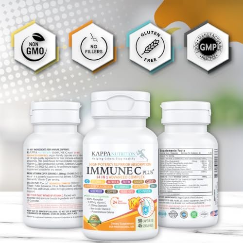 KAPPA NUTRITION Immun C Plus – 14-in-1 Komplex mit Quercetin 1000mg, Vitamin C 1000mg, Zink 50mg, Vitamin D3 5000IE, Selen, Kupfer, Acerola, Ingwer, Rutin, Bitterorange, Hagebutte, Echinacea (60 Kapseln)