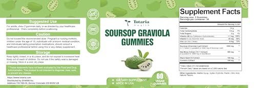 Totaria Zuckerfreie Soursop-Öl Graviola Sea Moss Gummies - Unterstützt Verdauung, Schlaf, Hautgesundheit, Immunität & Antioxidantien - Guanabana-Frucht mit Sea Moss, 150 mg Schwarzkümmelöl, Bio, Nicht-GVO, Vegan