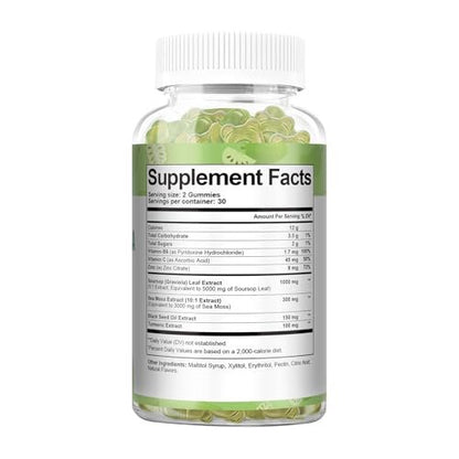 Totaria Zuckerfreie Soursop-Öl Graviola Sea Moss Gummies - Unterstützt Verdauung, Schlaf, Hautgesundheit, Immunität & Antioxidantien - Guanabana-Frucht mit Sea Moss, 150 mg Schwarzkümmelöl, Bio, Nicht-GVO, Vegan