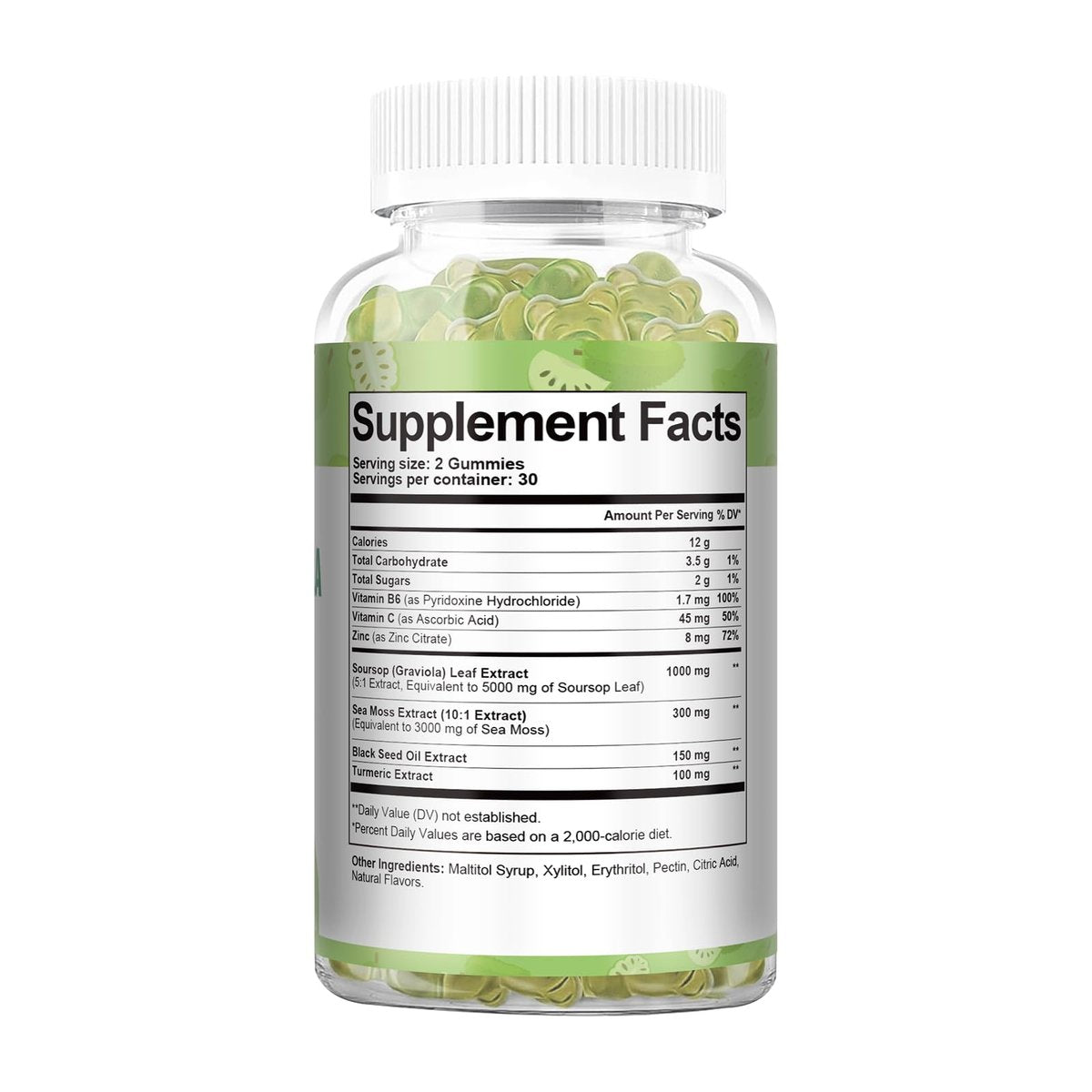 Totaria Zuckerfreie Soursop-Öl Graviola Sea Moss Gummies - Unterstützt Verdauung, Schlaf, Hautgesundheit, Immunität & Antioxidantien - Guanabana-Frucht mit Sea Moss, 150 mg Schwarzkümmelöl, Bio, Nicht-GVO, Vegan