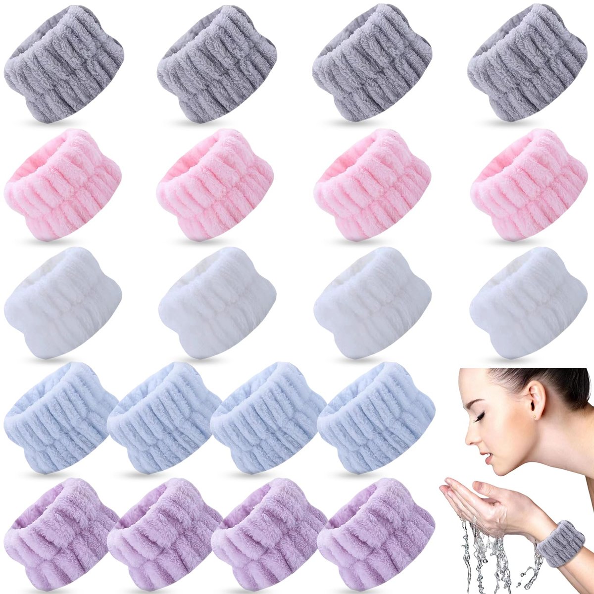 TS-MAYKA 20 Stück Armbänder zum Gesichtswaschen, Saugfähige Gesichtswasch-Armbänder, Spa-Handtuchbänder, Schönheitstuchbänder, Armband zum Gesichtswaschen, verhindert Wasserablauf an den Armen