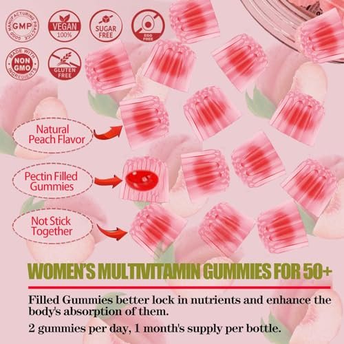 ZEGBALP Zuckerfreie Multivitamin Gummies für Frauen 50+ mit Calcium, Magnesium, Zink, Vitamin A, C, D3, E, K2, B-Komplex, Folsäure, Biotin – Haut, Energie, Immunsystem