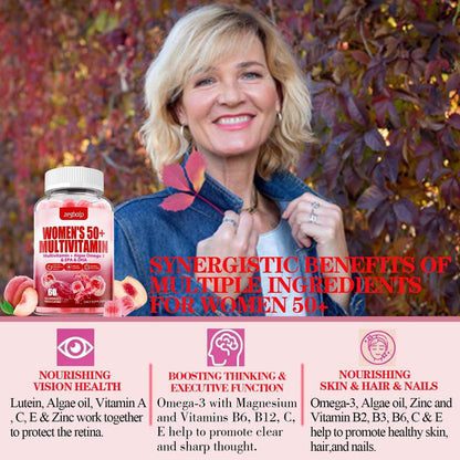 ZEGBALP Zuckerfreie Multivitamin Gummies für Frauen 50+ mit Calcium, Magnesium, Zink, Vitamin A, C, D3, E, K2, B-Komplex, Folsäure, Biotin – Haut, Energie, Immunsystem