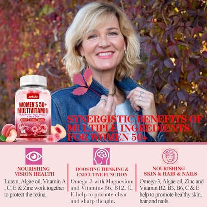ZEGBALP Zuckerfreie Multivitamin Gummies für Frauen 50+ mit Calcium, Magnesium, Zink, Vitamin A, C, D3, E, K2, B-Komplex, Folsäure, Biotin – Haut, Energie, Immunsystem