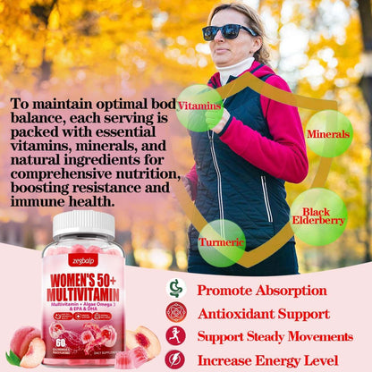ZEGBALP Zuckerfreie Multivitamin Gummies für Frauen 50+ mit Calcium, Magnesium, Zink, Vitamin A, C, D3, E, K2, B-Komplex, Folsäure, Biotin – Haut, Energie, Immunsystem