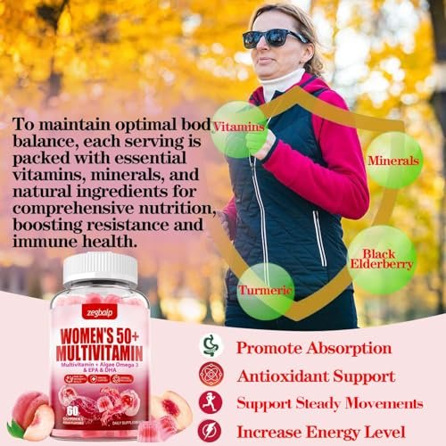 ZEGBALP Zuckerfreie Multivitamin Gummies für Frauen 50+ mit Calcium, Magnesium, Zink, Vitamin A, C, D3, E, K2, B-Komplex, Folsäure, Biotin – Haut, Energie, Immunsystem