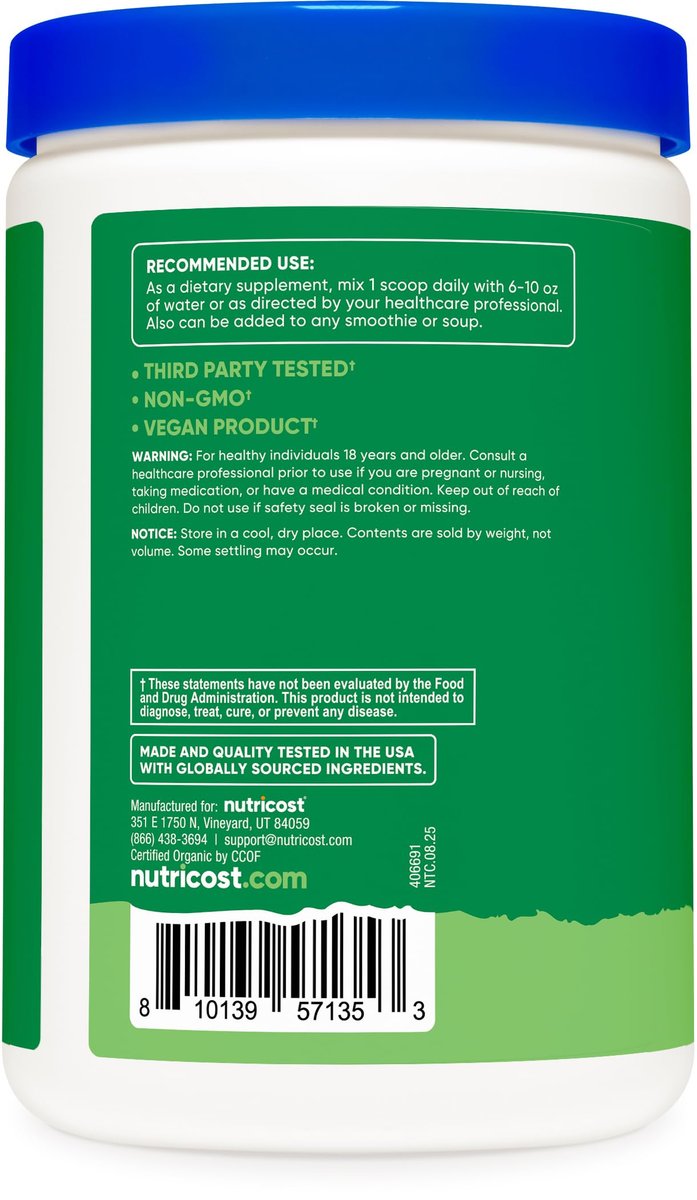 Nutricost Bio Super Greens Pulver (30 Portionen) - Superfood-Getränkemischung (30 Portionen, ohne Geschmack)