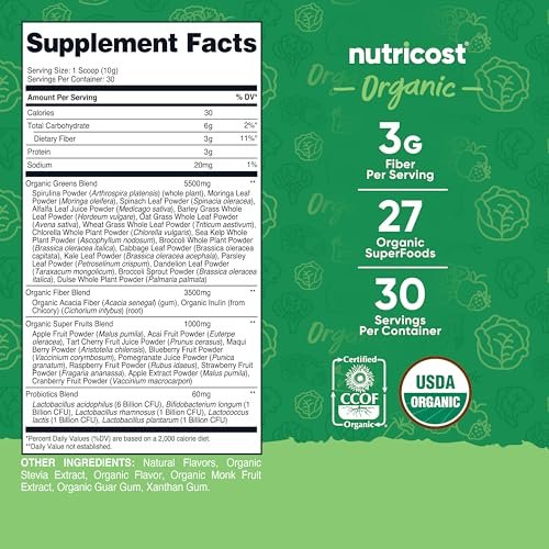Nutricost Bio Super Greens Pulver (30 Portionen) - Superfood-Getränkemischung (30 Portionen, ohne Geschmack)
