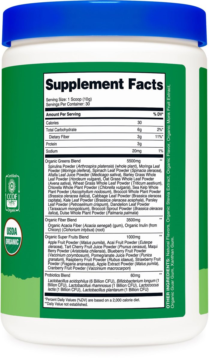 Nutricost Bio Super Greens Pulver (30 Portionen) - Superfood-Getränkemischung (30 Portionen, ohne Geschmack)