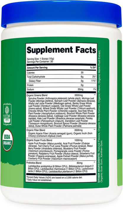 Nutricost Bio Super Greens Pulver (30 Portionen) - Superfood-Getränkemischung (30 Portionen, ohne Geschmack)
