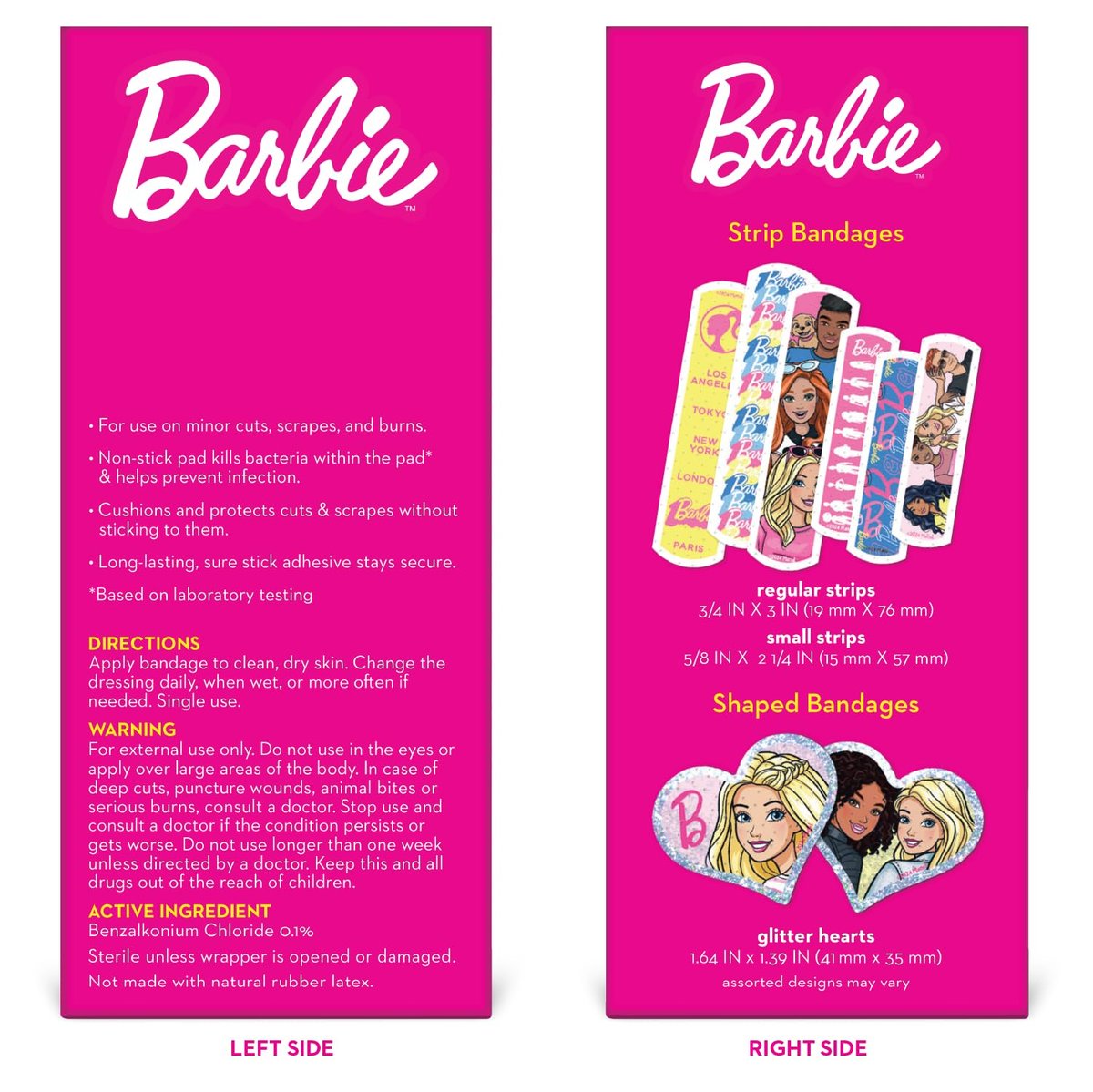 Barbie Antibakterielle Kinderpflaster, 3 verschiedene Größen, 100 Stück | Haften wie Aufkleber, flexible Klebepflaster für kleine Schnitte, Schrammen und Verbrennungen