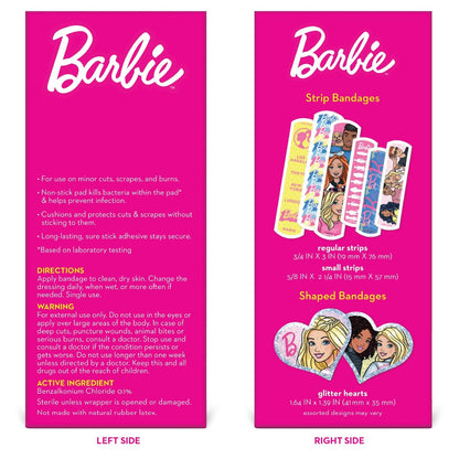 Barbie Antibakterielle Kinderpflaster, 3 verschiedene Größen, 100 Stück | Haften wie Aufkleber, flexible Klebepflaster für kleine Schnitte, Schrammen und Verbrennungen
