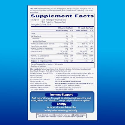 Emergen-C Immune Plus Kristalle – Immununterstützung für unterwegs mit Vitamin C, Vitamin D, B-Vitaminen, Zink und Mangan, Beeren-Zitronen-Geschmack – 28 Stick-Packs