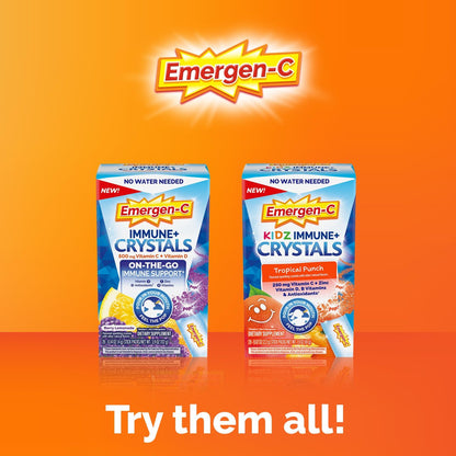 Emergen-C Kidz Immun Plus Kristalle – Immunsystem-Unterstützung für unterwegs mit Vitamin C, Vitamin D, B-Vitaminen, Zink und Mangan, Tropical Punch – 28 Stick-Packs