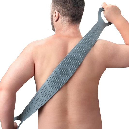 Silicone Rückenbürste für die Dusche, Herren, doppelseitiger Peeling-Waschschrubber - 100% Rückenabdeckung, hygienisch, langlebig, leicht zu reinigen, Grau, 91 cm