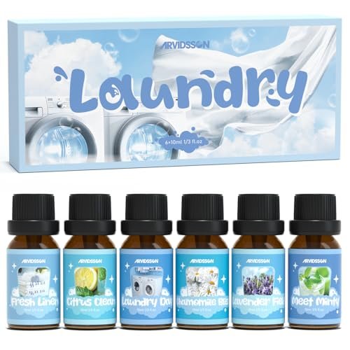 ARVIDSSON Wäschekollektion Bio-Öl-Set, natürliche ätherische Öle für Diffuser, geeignet für Wolltrocknerbälle – Frische Wäsche, Citrus Clean, Wäschetag, Kamillenglück, Lavendelfeld, Minzig