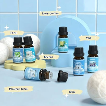 ARVIDSSON Wäschekollektion Bio-Öl-Set, natürliche ätherische Öle für Diffuser, geeignet für Wolltrocknerbälle – Frische Wäsche, Citrus Clean, Wäschetag, Kamillenglück, Lavendelfeld, Minzig