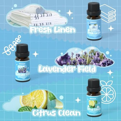 ARVIDSSON Wäschekollektion Bio-Öl-Set, natürliche ätherische Öle für Diffuser, geeignet für Wolltrocknerbälle – Frische Wäsche, Citrus Clean, Wäschetag, Kamillenglück, Lavendelfeld, Minzig