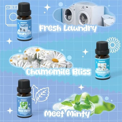 ARVIDSSON Wäschekollektion Bio-Öl-Set, natürliche ätherische Öle für Diffuser, geeignet für Wolltrocknerbälle – Frische Wäsche, Citrus Clean, Wäschetag, Kamillenglück, Lavendelfeld, Minzig